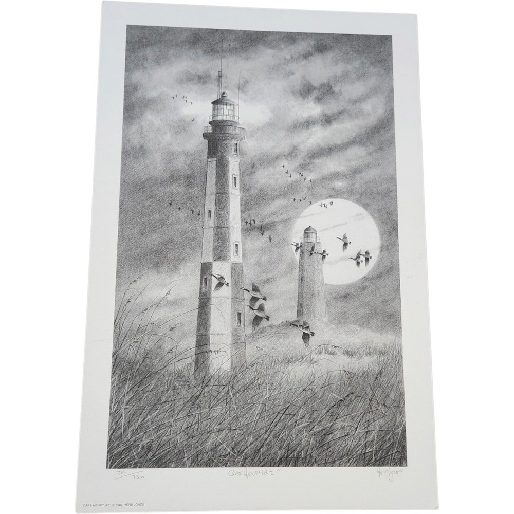 Herb Jones Cape Henry #2 Signed Lithograph 718/750 Virginia Lighthouse 1982 Art